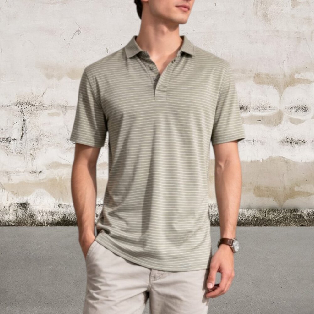 Lululemon Evolution Short Sleeve Polo Shirt in Striped Green Fern